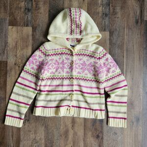 Y2K "Girl Connection" Girls' 7 Hooded Cardigan Sweater Pink Fair Isle Stripe